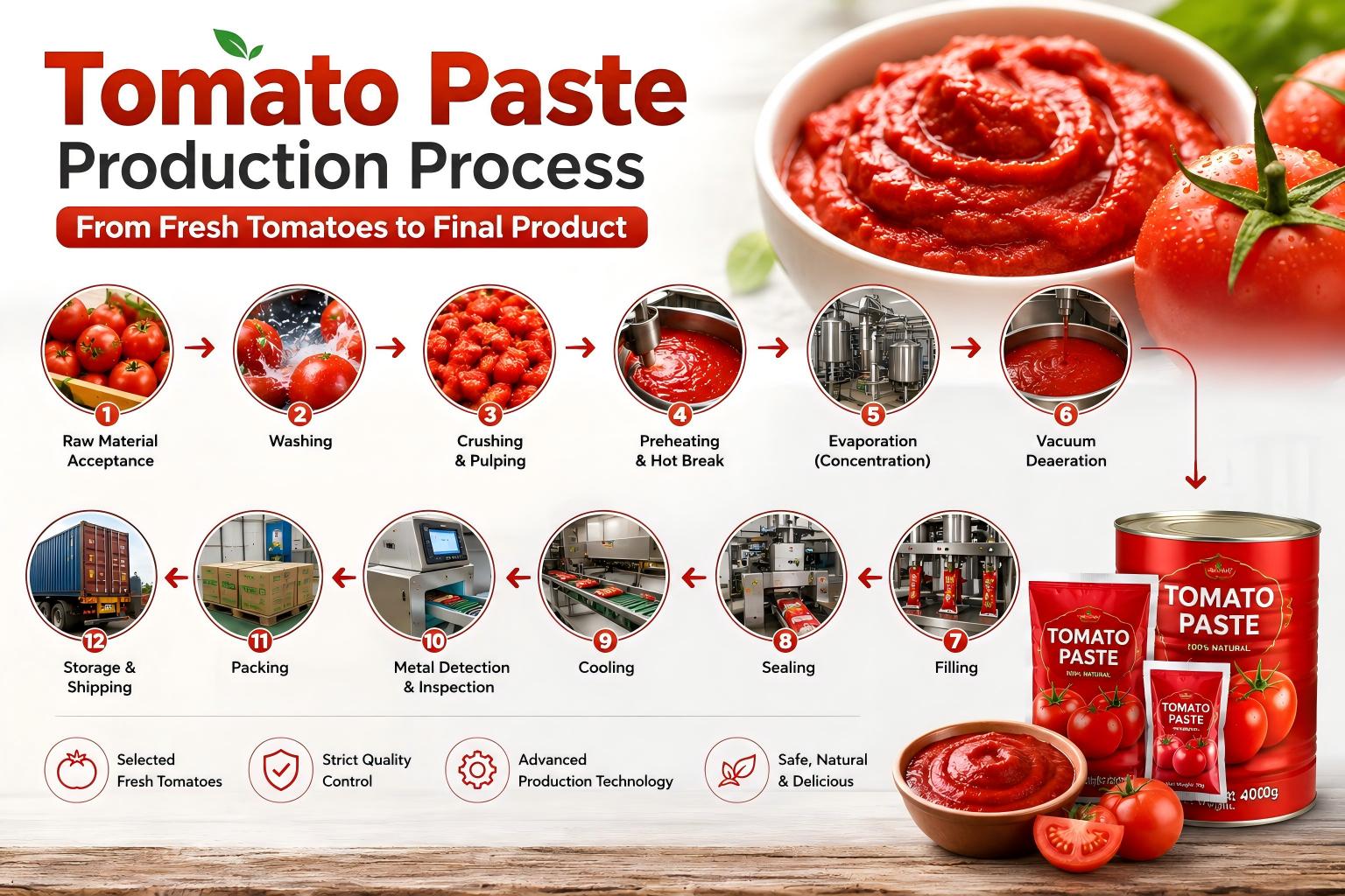 Processo de produção do extrato de tomate: do tomate fresco ao produto final
