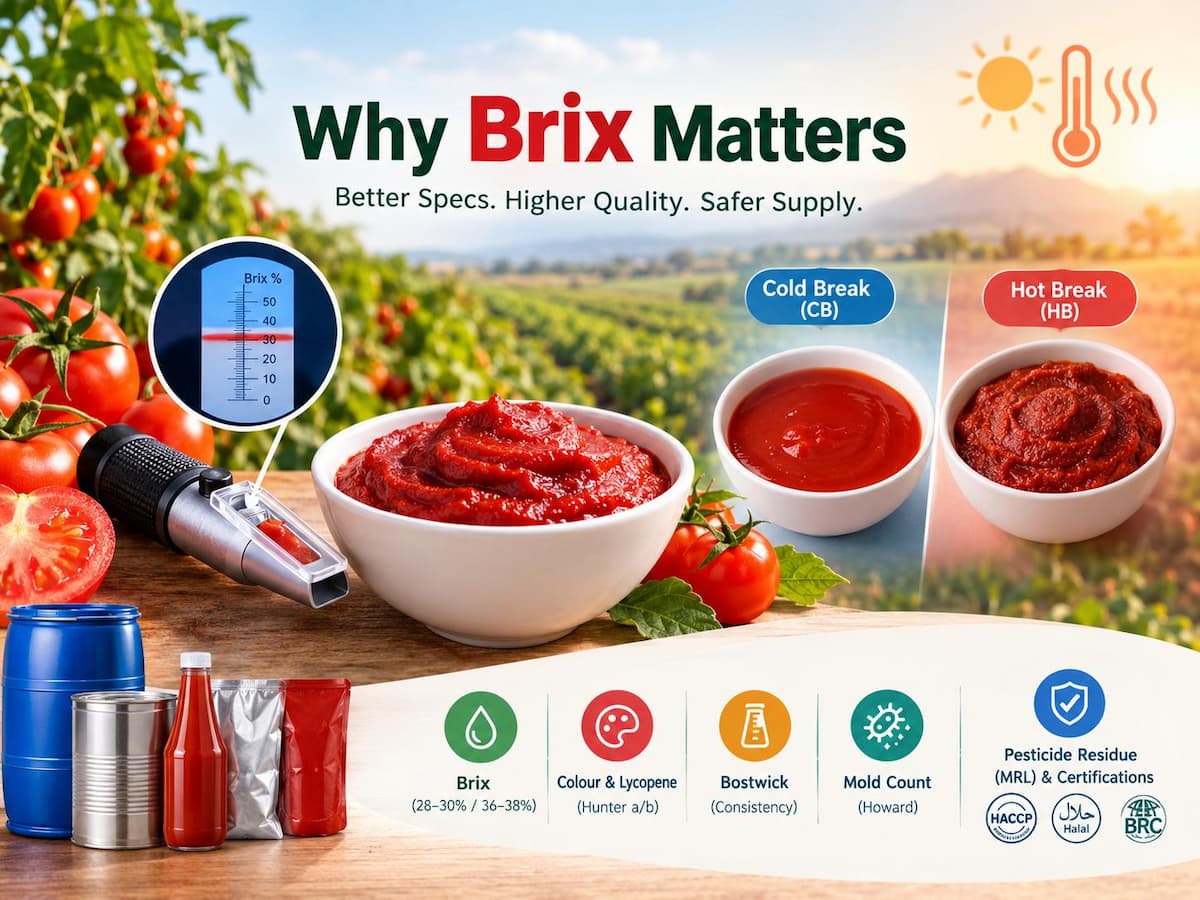 Teor de Brix da pasta de tomate em uma estação quente: o que os compradores devem verificar antes de assinar contratos para 2026.